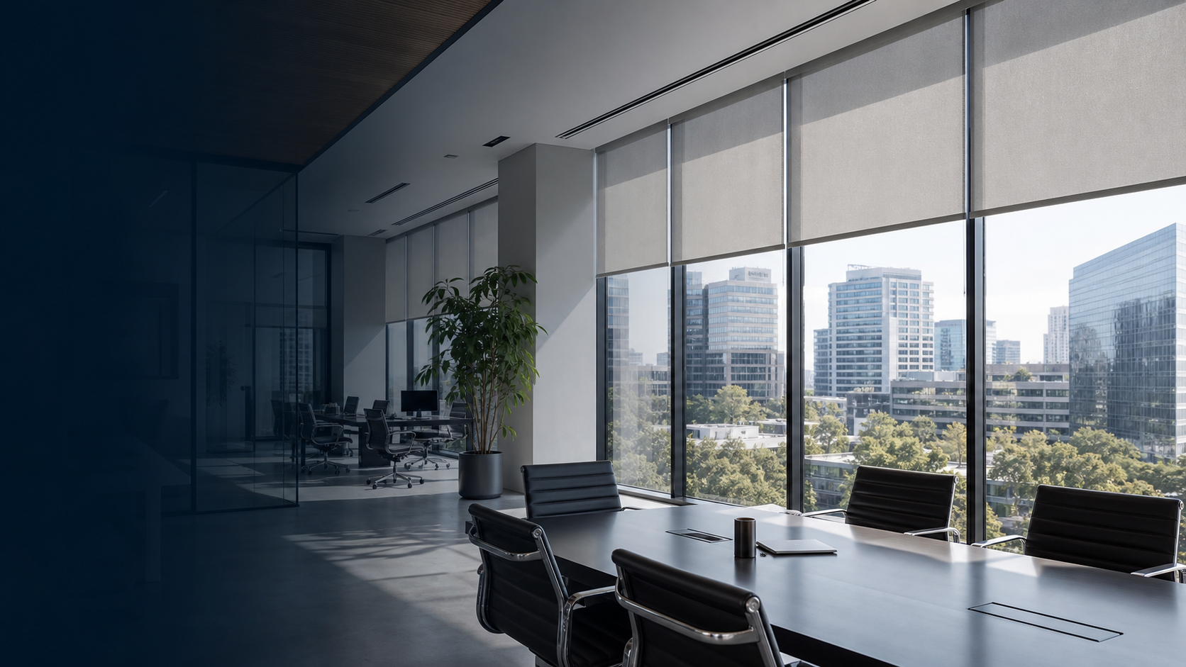 Commercial office with smart motorized shades